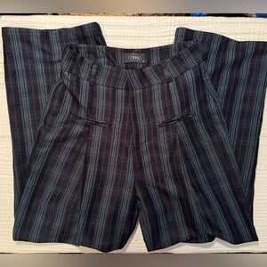 Cider Women’s Check Plaid Wide Leg Woven Trousers Black & Teal High Waisted